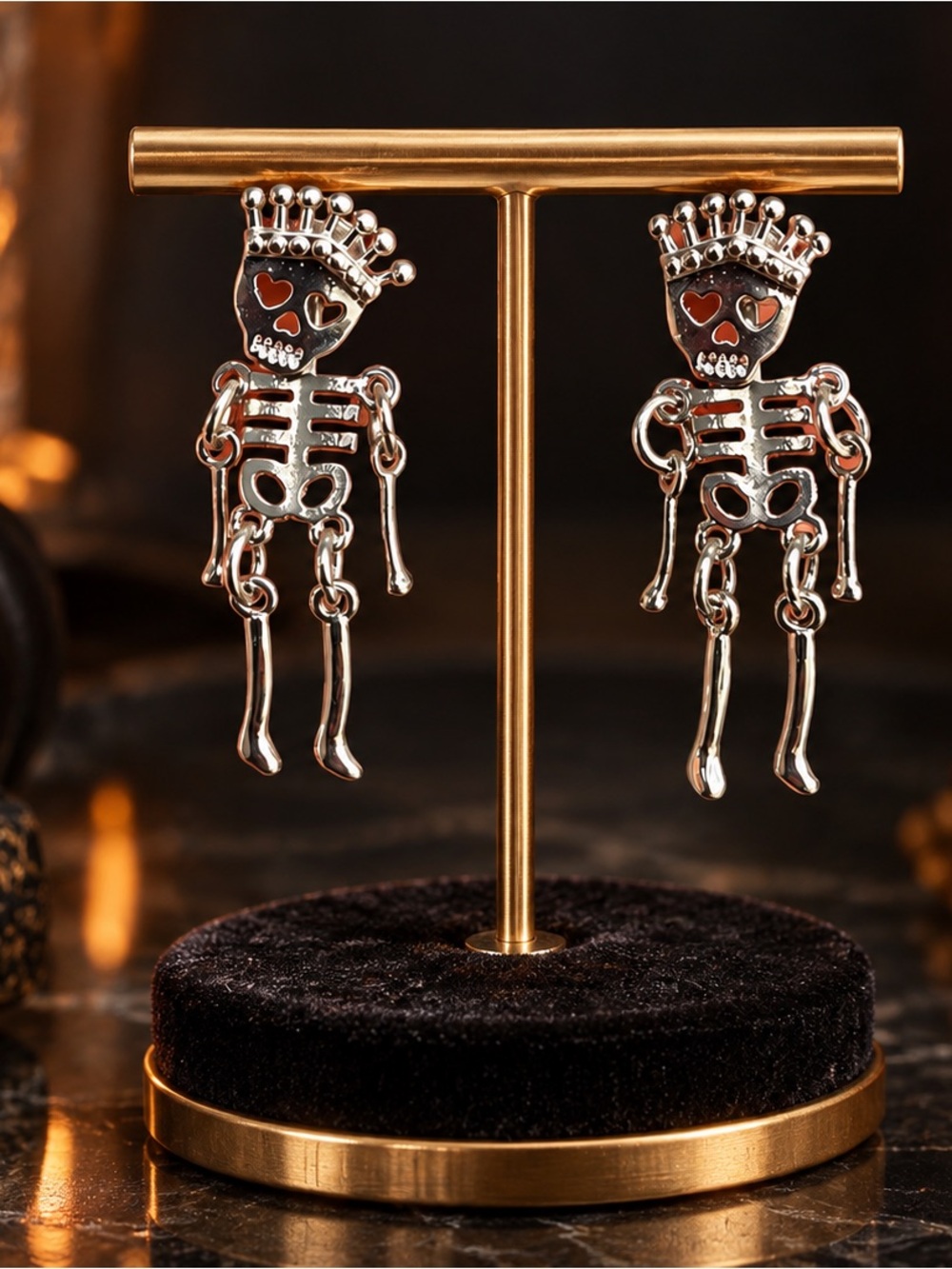 Halloween Silver Skeleton Drop Earrings - Picture 3 of 3